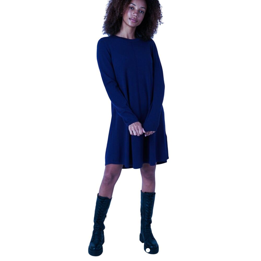 REPEAT CASHMERE MERINO WOOL KNIT DRESS A-LINE IN NAVY BLUE WOMEN SIZE MEDIUM